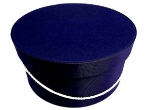 10-Navy Blue Hat Box-Navy Blue - Classic navy blue fabric with a cream cording handle.