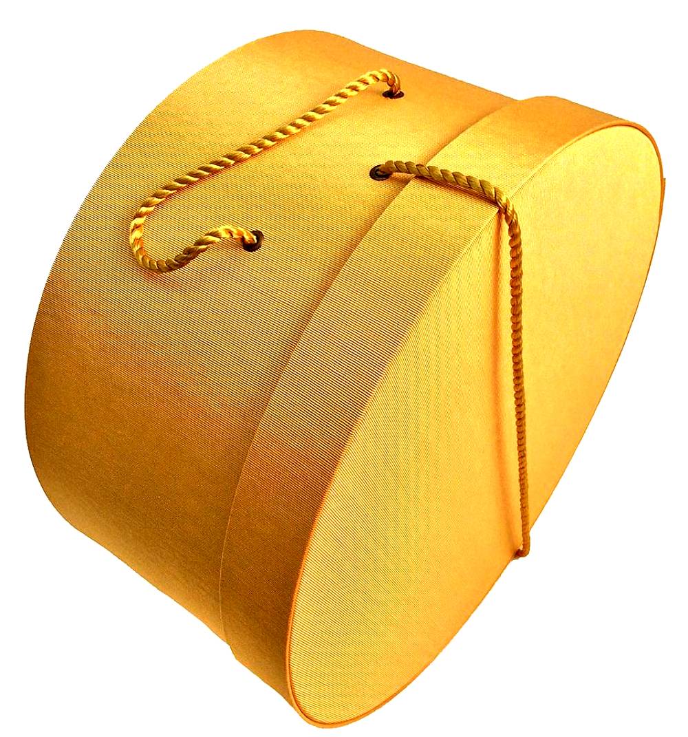 172-A deep rich gold bengaline fabric hatbox with a gold cording handle. - Image 3