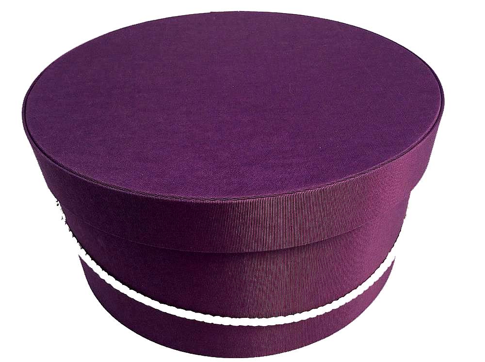 190-Amethyst Hat Box - a deep rich dark purple with a cream cord.