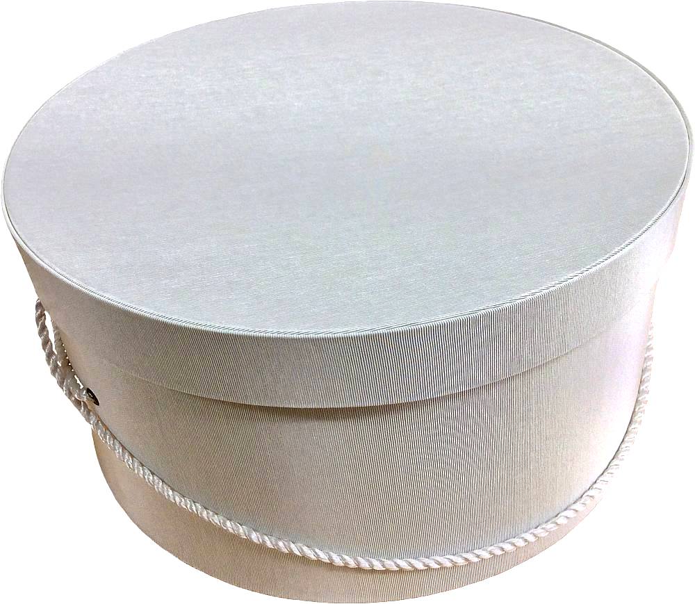 191-Ivory bengaline hatbox with a cream cording handle.