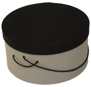 206-Gray linen  with a black linen lid and a black cording handle.