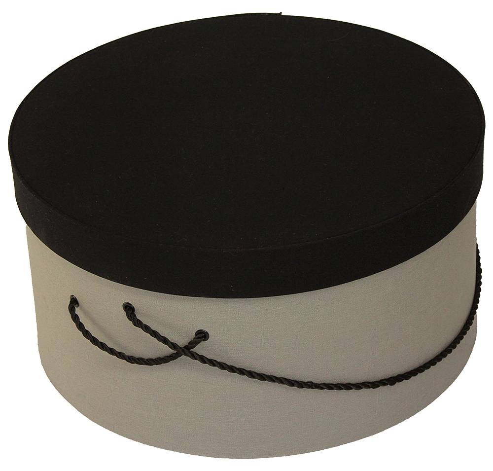 206-Gray linen with a black linen lid and a black cording handle.