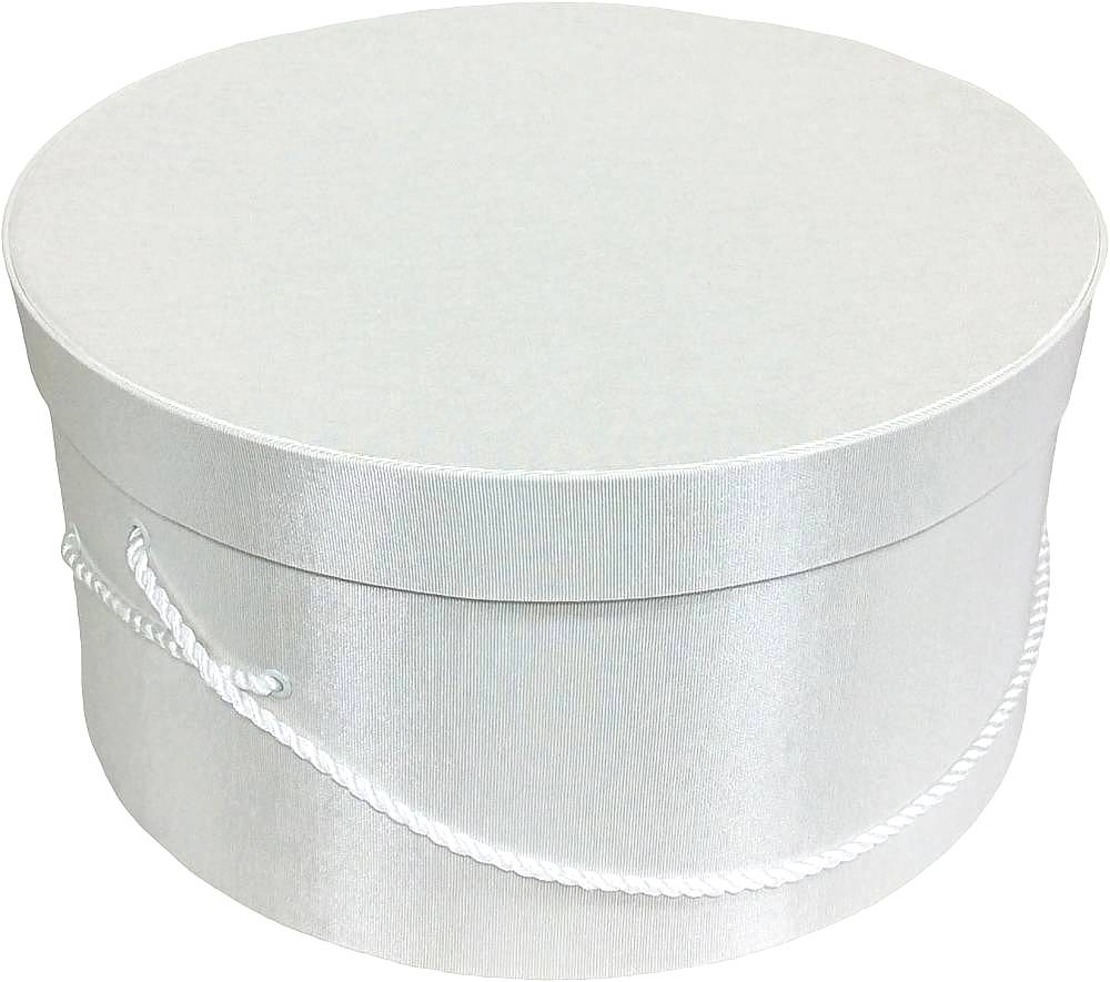 219-Classic white fabric hatbox with a white cord.