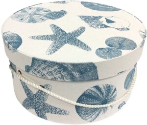 235-Shells and starfish in blue tones on a cream background with a cream cording handle.