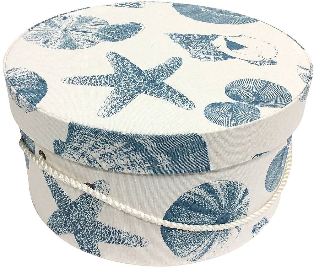 235-Shells and starfish in blue tones on a cream background with a cream cording handle.