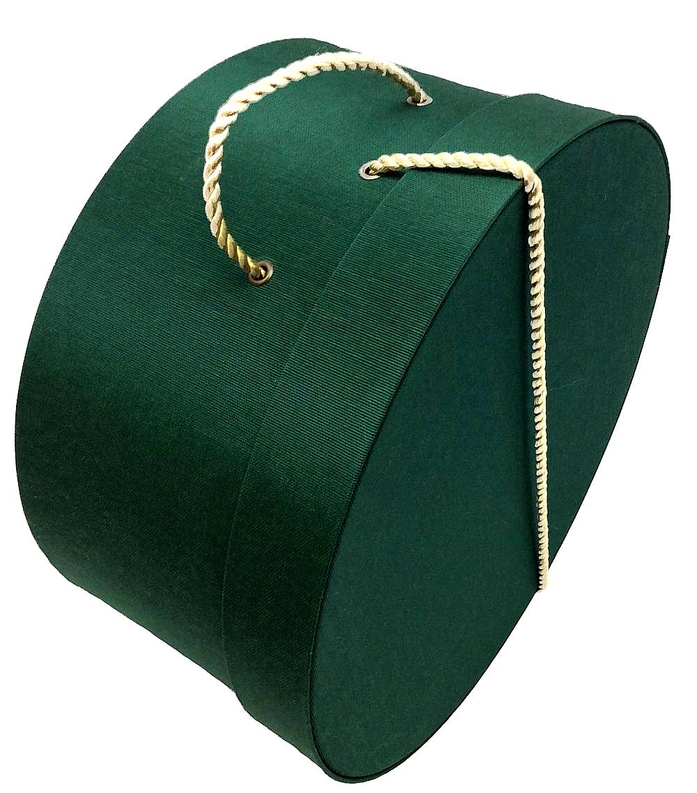 260-Deep forest green hatbox with an ecru colored cord. - Image 3