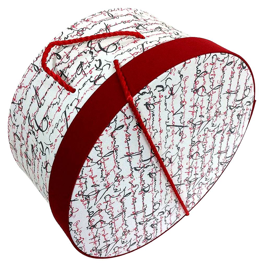 284-Red and gray script design on a white background. With a red lid band and red cording handle. - Image 3