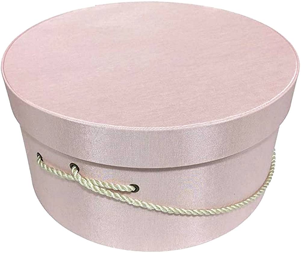 7-Pink - Pink hatbox with a cream cording handle.