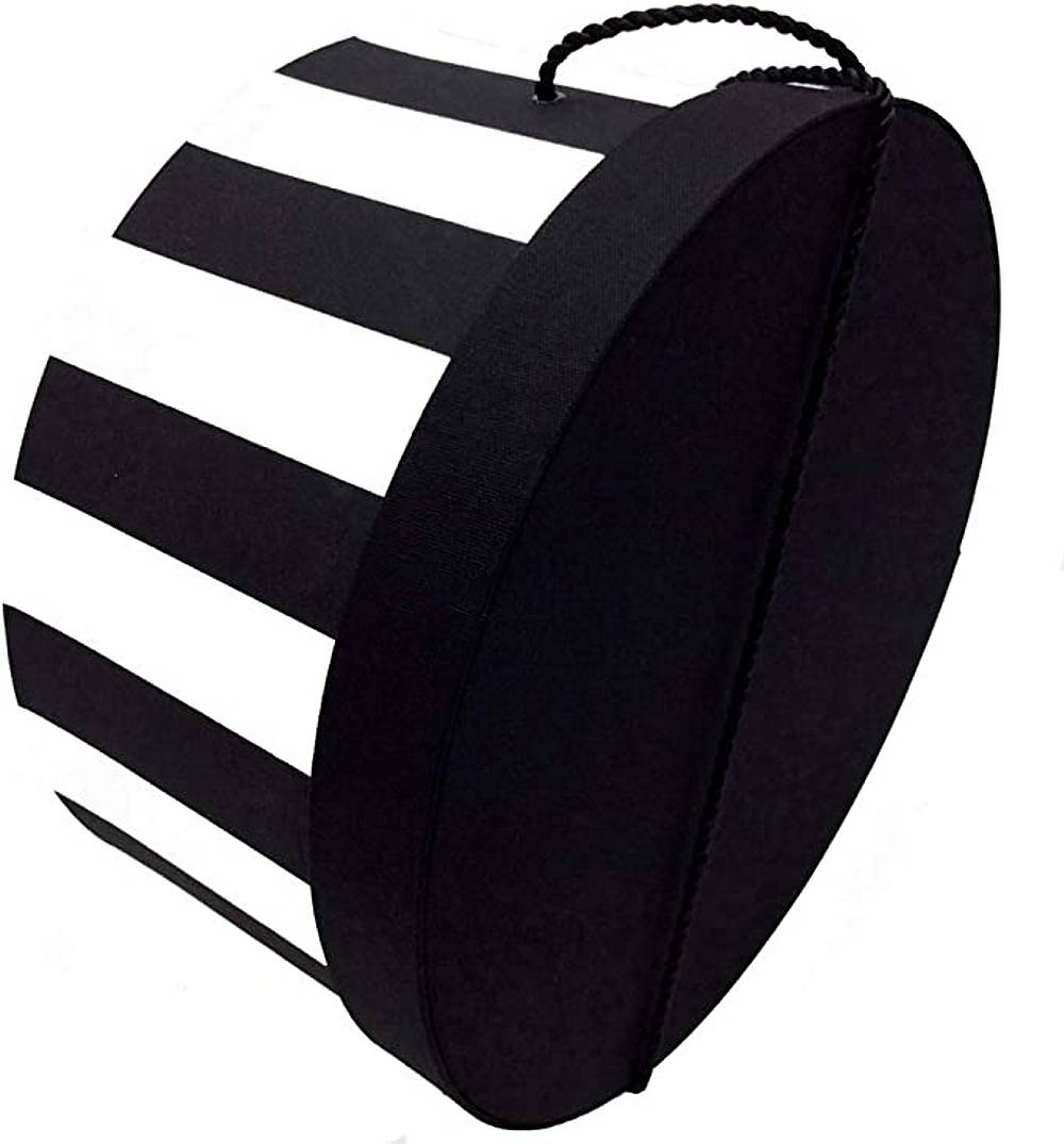 239-A wide black and white stripe fabric base with a black fabric lid. Black cording completes the traditional hatbox. - Image 3