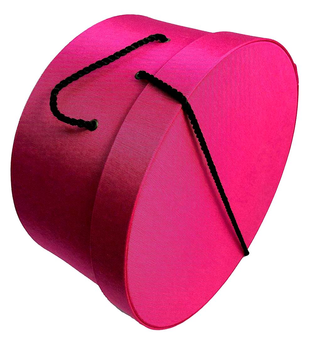 241-Cerise fabric hatbox with a black cording handle. A pretty deep carnation pink bengaline fabric. - Image 3