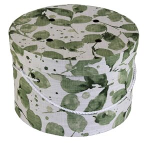 #35 Green leaf print fabric with a white background and white cording handle.