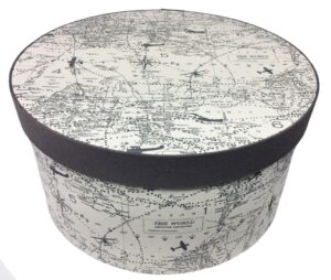 Cream background with a dark gray design of planes and maps with a gray lid band #142