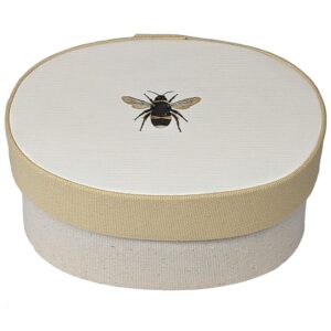 Bee on a natural colored fabric box with a gold lid band.