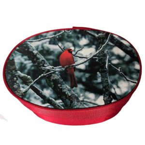 Cardinal photo on a red fabric box.