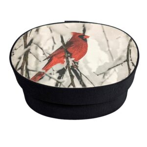 Cardinal in a snowstorm photo on a black fabric box.