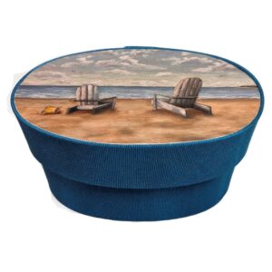 Day at the Beach artwork on a blue fabric box.