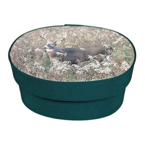 Deer in a field of flowers photo on a dark green fabric box.